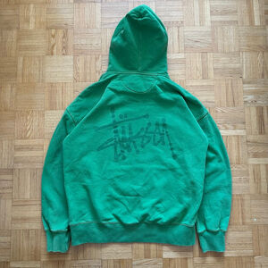 Stussy Overdyed Green Hoodie Back Logo Size Large